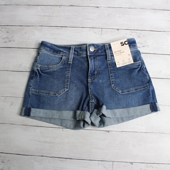 So Girl's Denim Blue Jean Shorts Size 12 Adjustable Waist - Picture 3 of 5